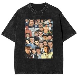 Josh Actor Hutcherson T-shirt gewassen vintage shirt print ronde hals top T-shirt korte mouw T-shirt voor mannen vrouwen 5 maten, Zwart, XL