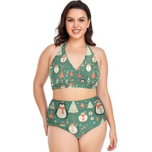 Sneeuw Xmas Pinguïns Stippen Vrouwen Bikini Sets Plus Size Badpak Twee Stukken Hoge Taille Strandkleding Meisjes Badpakken, Pop Mode, XL