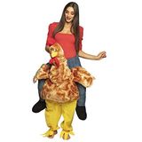 Boland 88087 - kostuum op een kip, eenheidsmaat voor volwassenen, uniseks, kostuum met pluche, kip, ruiter, broek met dier, carnaval, themafeest