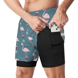 Kerstpatroon met Flamingo Grappige Zwembroek met Compressie Liner & Pocket Voor Mannen Board Zwemmen Sport Shorts