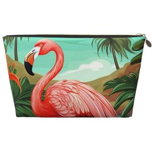 LZQPOEAS Lederen make-up tas reizen toilettas tropische flamingo cosmetische tas rits grote potlood tas voor vrouwen mannen, Goud, Eén maat