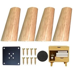 ZDXHIJNW Set van 4 houten meubelpoten, vervangende kastpoten, massief houten schuine taps toelopende meubelpoten, voor bank, tafel, bureau, theekast, houtkleur (kleur: houtkleur, maat: 18 cm)