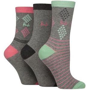 Pringle damessokken van katoen en gerecycled polyester, verpakking van 3 stuks, Lichtgrijze diamant/streep, 37-42 EU