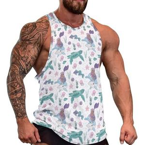 Ocean Tale Zeemeermin prinses tanktop voor heren, grafische mouwloze bodybuilding T-shirts, casual strandshirt, grappige sportschool-spieren