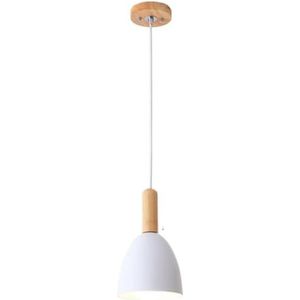 LANGDU Moderne industriële kroonluchter Macaron aluminium lampenkap slaapkamer decor hanglamp met houten handvat hanglamp E27 voet - industriële hangende plafondlamp(Color:White)