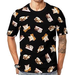 Patroon van kat heren korte mouw grafisch T-shirt ronde hals print casual tee tops 4XL