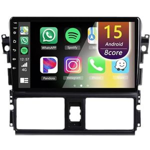 Android Radio voor Toyota Vios 2014-2016, 9 inch Touchscreen Autoradio met Wireless CarPlay Android Auto Bluetooth WIFI(8Core(8+256GB))