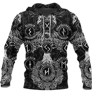 Scandinavisch Casual Sweatshirt met Ronde Hals Voor Heren - 3D Yggdrasil Rune Totem Print Fall Plus Size Street Sweatshirt - Middeleeuwse Pagan Outdoors Loose Hoodie(Color:Pullover Hoodie,Size:M)