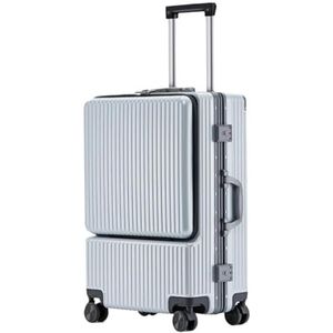 Lichtgewicht Koffer Harde Bagage Met Voorvak, Aluminium Frame Koffer TSA-slot Handbagage Koffer Bagage(Color:Sliver,Size:22 inch)