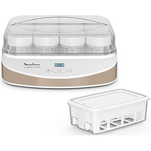 Moulinex Yogurteo Family Yoghurtmaker, witte kaas, 12 herbruikbare glazen potten van 200 ml, kaasbak van 1 l, 100% natuurlijke yoghurt, oneindig aan recepten, automatische uitschakeling YG233A10