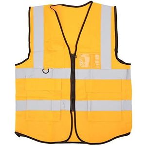 Veiligheidsreflecterend Vest, Meerdere Zakken Veiligheidsvest met Ritssluiting aan de Voorkant en Reflecterende Strips (YELLOW)