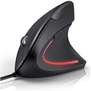 TECKNET Verticale muis, bekabeld, 6400 dpi, ergonomische muis met kabel, polsbescherming, USB-kabel 1,5 m, stille muis met 6 knoppen voor pc, laptop, Windows, Mac, zwart