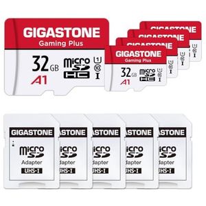 Gigastone Geheugenkaart, 32 GB, 5 stuks, Gaming Plus-serie, compatibel met GoPro Dashcam Switch, hoge snelheid tot 90 MB/s. A1 U1 C10 Micro SDHC-kaart voor DJI Drone Full HD video, UHS-I