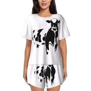 KHDKLXOHZ Koe In Zwart-Wit Vrouwen Korte Mouwen Pyjama Set, Ronde Hals Mode Nachtkleding Nachtkleding, Zachte Comfort Pj Lounge Sets, 3d, S
