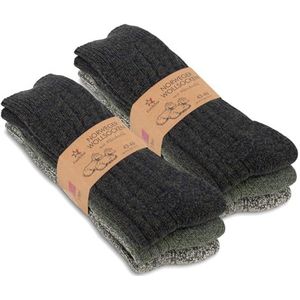 Footstar Wollen wintersokken voor heren, 6 paar, Noorse sokken met badstof pluche zool, groen, 47/50 EU