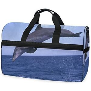 Blauwe Zee Walvis Leuke Dierensport Zwemmen Gym Tas met Schoenen Compartiment Weekender Duffel Reistassen Handtas voor Vrouwen Meisjes Mannen