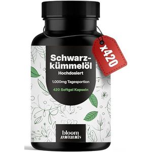 Zwarte Komijnolie Capsules Hooggedoseerd – 420 Softgel Capsules – 1.000 mg per Dagdosering – Vitamine E – Geproduceerd in Duitsland – In Labor Getest