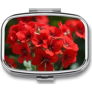 Rode Geraniums Pil Organizer Vierkante Geneeskunde Case met Spiegel Dagelijkse Pillendozen voor Portemonnee Mini Medicijn Opslag Container Doos Compacte Pillenhouder voor Vitamines