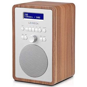 LEMEGA CR2+ Digitale radio DAB/DAB+/FM, netvoeding, dubbel alarm, timer voor het slapen in de keuken, 20 vooraf ingestelde functies, hoofdtelefoonuitgang, houtlook - walnoot