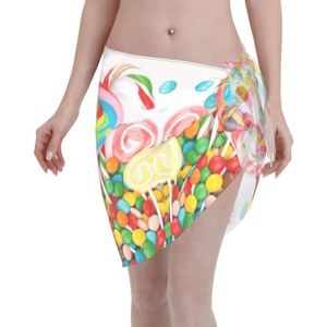 Sweet Candy Achtergrond Print Elegante Strand Wrap, Bikini Cover Up, Badmode Jurk voor Vrouwen, Perfect voor Zwembad en Resort Zwart, Zwart, one size