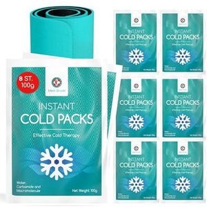 Medi Grade Instant Coldpack, 8 Stuks van 100g (11,43 cm x 15,24 cm) - Koud Kompres voor Onmiddellijke Verlichting, Geen Vriezer Nodig - Ice Pack voor Knie en Enkel - Ijskompres met Stabilisatieband