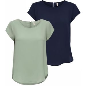 ONLY Dames Onlvic Ss AOP Noos Ptm Top, T-shirt Blouse, Blouseshirt, T-shirt voor vrouwen, Dames Shirt, Chique Damestop, Set van 2 (1 x Desert Sage/1 x Navy Blazer), 44