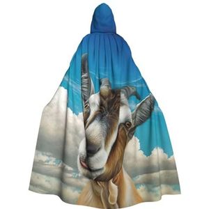 WURTON Blauwe geitenprint volledige lengte carnaval cape met capuchon cosplay kostuums mantel, 190 cm