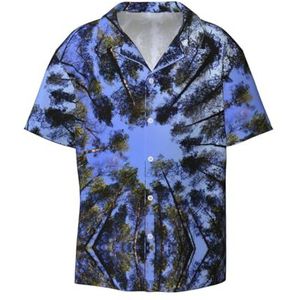 OdDdot Boomprint heren button-down shirt korte mouw casual shirt voor mannen zomer business casual overhemd, Zwart, XXL