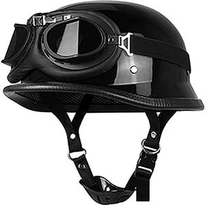 Duitse Helm, Zomermotorfiets Halfhelm, ECE Goedgekeurde Motorhelm Motorfiets Cruiser Scooter Coole Helm Voor Mannen En Vrouwen E,M(57-58CM)