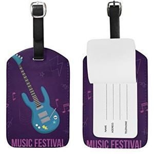 Paarse muziek gitaar bagage bagage koffer tags lederen ID label voor reizen (2 stuks)
