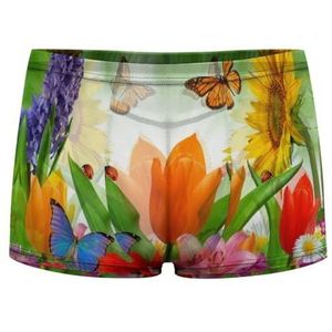 Bloemen Achtergrond met Vlinder Heren Boxer Slips Sexy Shorts Mesh Boxers Ondergoed Ademend Onderbroek Thong