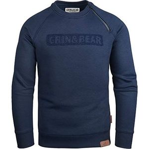 Grin&Bear GEC541 Crew Neck Capuchontrui voor heren, met capuchon hoody, met design en rubberen rits, navy, M