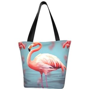 GeRRiT Bloemen patroon gedrukt Casual Schoudertas Grote Capaciteit Tote Bag Boodschappentas, Flamingo(1), Eén maat