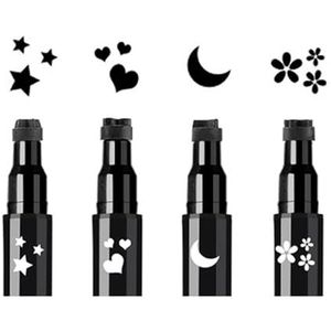 Gezichtstempel & Eyeliner Set, 4 PC's zwarte vorm stempels en gevoelt oog liners, dubbele eindigde 2-in-1 oog make-up pen