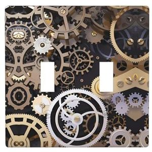 ZhaoYuGoods Steampunk mechanische tandwielen print wandplaat, dubbele tuimellichtschakelaar outlet cover 2-voudig 11,4 cm x 11,4 cm, decoratieve pc-voorplaat voor thuis en kantoor