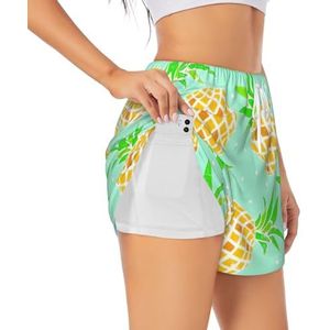 YJxoZH Groene Ananas Print Vrouwen Atletische Yoga Shorts Hoge Taille Running Shorts Workout Gym Casual Shorts, Wit, S