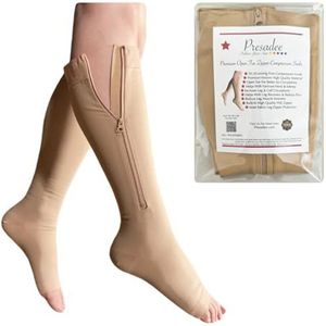 Presadee Premium 20-30 mmHg stevige compressie zwelling pijn rits open teen sok (beige, L/XL)