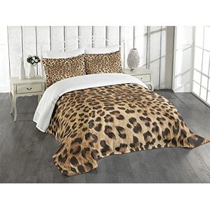 ABAKUHAUS Leopard Print Bedsprei, Wild Animal Skin, Decoratieve Gewatteerde 3-delige Spreiset met 2 Kussenhoezen, 220 x 220 cm, Pale Brown Black