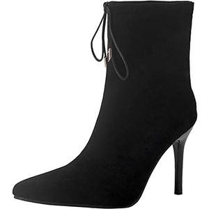 Onewus Sexy dames stiletto's slip-on laarzen met puntige kant voor feestjes, zwart, 40 EU
