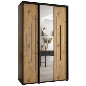MEBLE KRYSPOL Davos 13 160 Kledingkast met drie schuifdeuren voor slaapkamer - Moderne Kledingkast met spiegel, kledingroede en planken - 235,2x160x45 cm - Zwart Artisan Black
