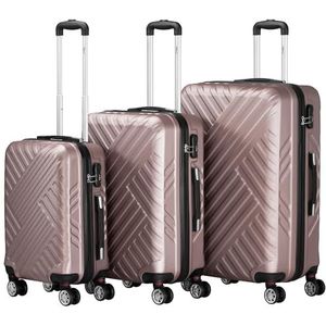 Zelsius Koffer set van 3 stuks, harde ABS-koffer met cijferslot, dubbele wielen en scheidingswand voor binnenshuis, handbagage, 3-delig, trolley, grote bagageset, rosé