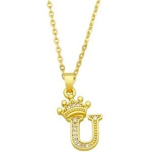 Dames vergulde kroon letter hanger kubieke zirkoon initiële ketting naam sieraden cadeau (Style : U)