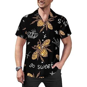 Honing bij koningin gouden vleugels insect mannen casual button-down shirts korte mouw Cubaanse kraag T-shirts tops Hawaiiaans T-shirt 3XL