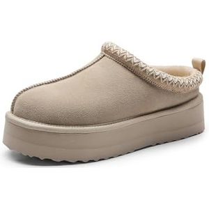 DREAM PAIRS Damespantoffels voor dames, echt suède platform, donzige gezellige pantoffels voor dames, mini-laarzen, winter, pluizig, warm, comfortabel, harige instapschoenen voor buiten en binnen