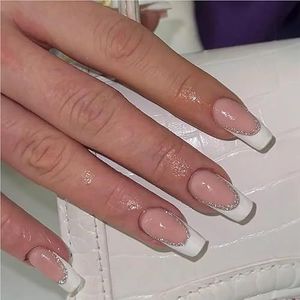 Kleurverloop nepnagels Franse ballerina nagels waterdichte imitatie middelgrote kist nepnagels opdrukbare nageltips(AA7,XS)