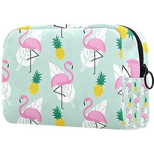 Gouden Golven Flamingo Tropische Bloemen Planten Make-up Tas voor Portemonnee Draagbare Reizen Organizer Tas voor Toiletartikelen Schoonheidstas Waterdichte Geschenken Cosmetische Tassen voor Vrouwen