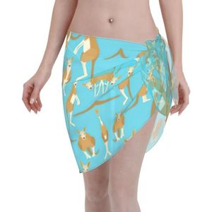 Grappige cartoon kangoeroe dierentuin print elegante strand wrap, bikini cover-up, badmode jurk, voor vrouwen, perfect voor zwembad en resort zwart, Zwart, one size