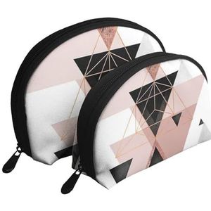 Make-uptas, reizen cosmetische tas 2 stuks draagbare clutch zakje set zakje organizer driehoek rose goud marmer geometrie, zoals afgebeeld, Eén maat