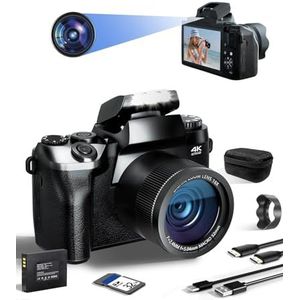 SWE Compacte digitale camera, 64 MP, met wifi en touchscreen, 4,0 inch, digitale camera vlog 4K autofocus, digitale camcorder met 16 x digitale zoom, 32 g, kaart batterij 3000 mAh en tas