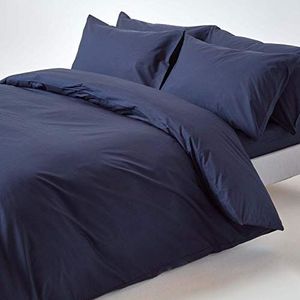 Homescapes Beddengoedset, 3-delig, dekbedovertrek 200 x 200 cm met kussenslopen 48 x 74 cm, donkerblauw/marineblauw, 100% puur Egyptisch katoen, draaddichtheid 200, percale beddengoed